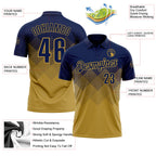 Custom Navy Old Gold 3D Gradient Square Shape Performance Polo Shirt