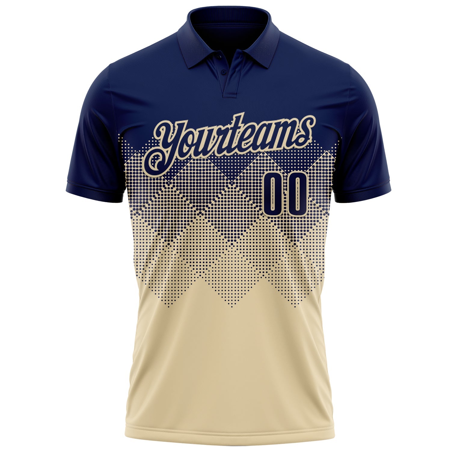 Custom Navy Cream 3D Gradient Square Shape Performance Polo Shirt