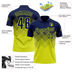Custom Navy Neon Yellow 3D Gradient Square Shape Performance Polo Shirt