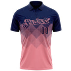 Custom Navy Medium Pink 3D Gradient Square Shape Performance Polo Shirt