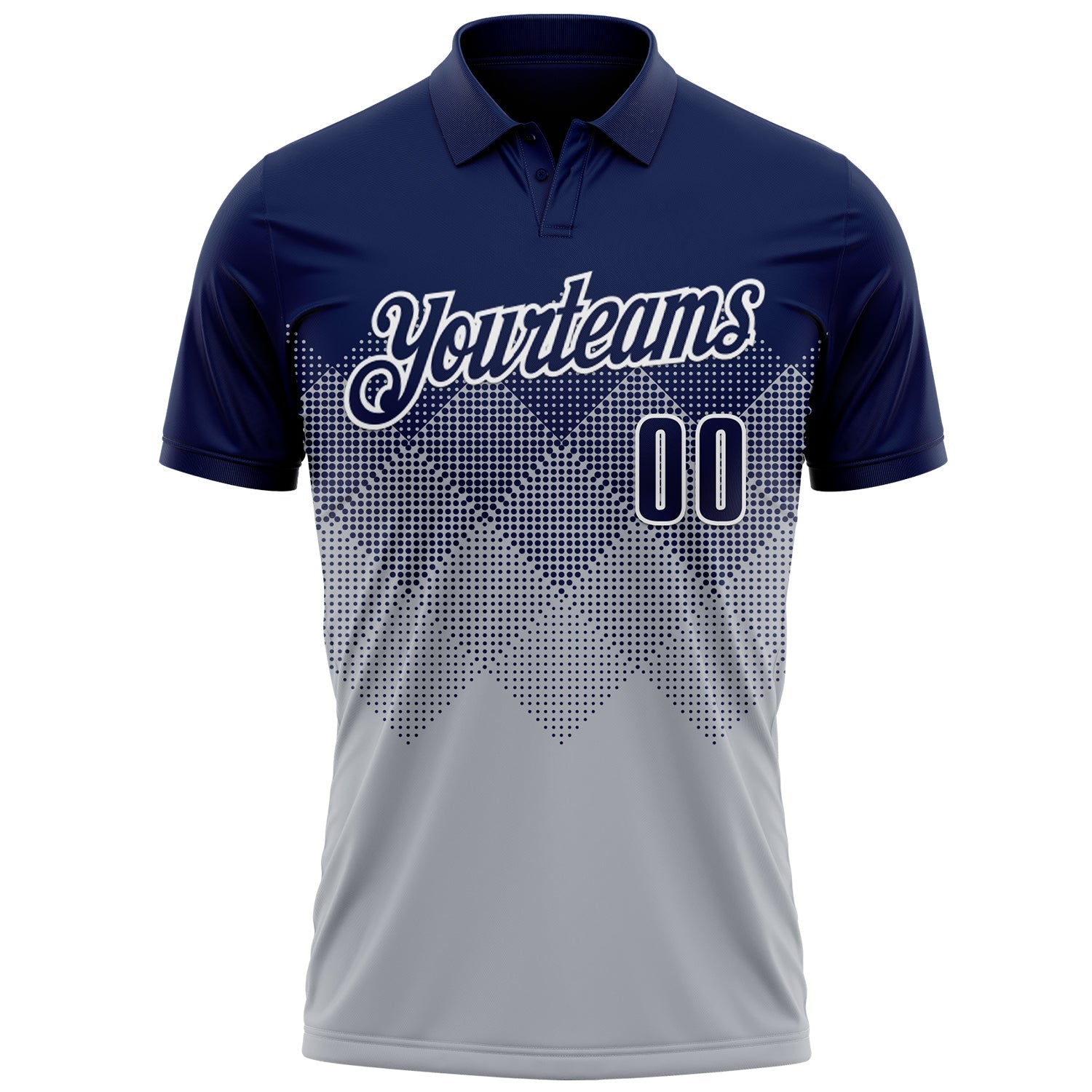 Custom Navy Gray-White 3D Gradient Square Shape Performance Polo Shirt