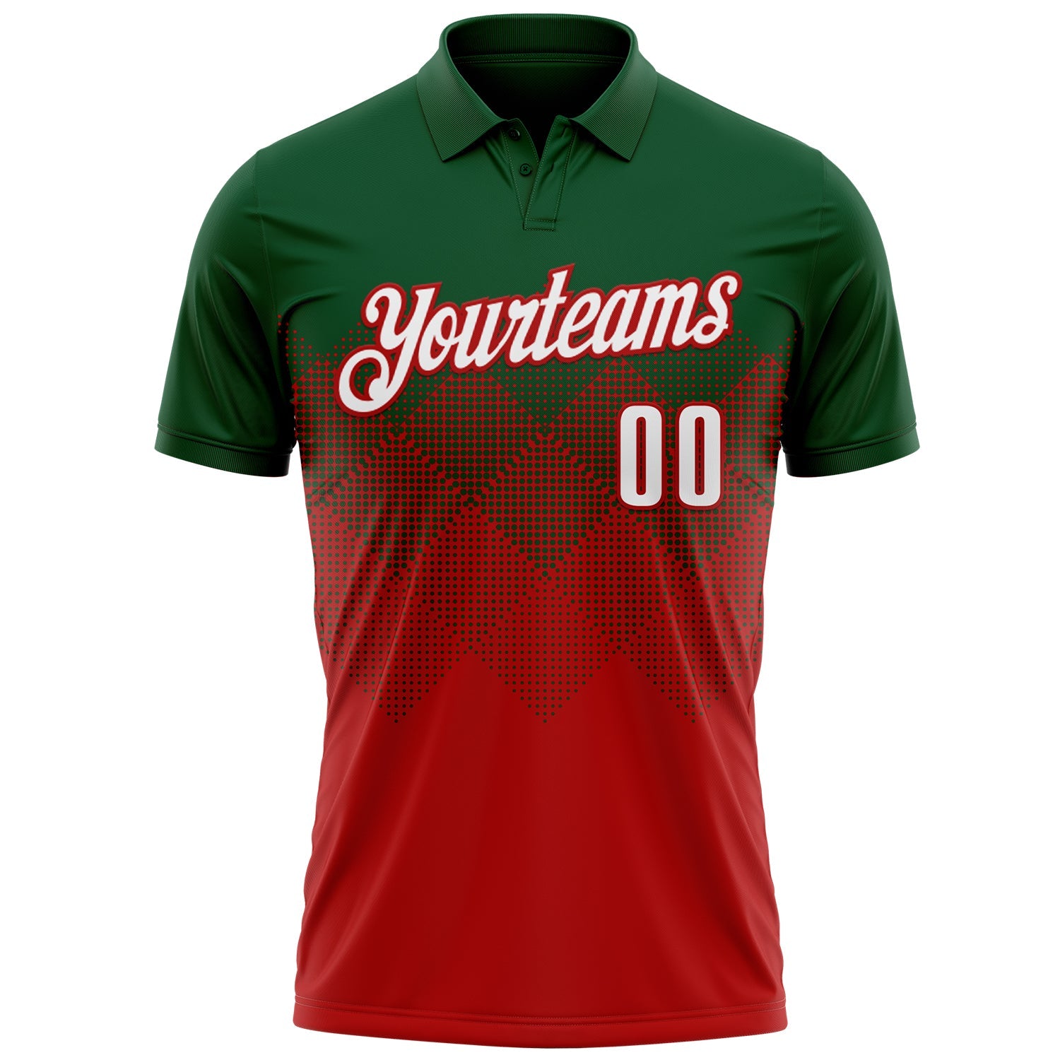 Custom Green White-Red 3D Gradient Square Shape Performance Polo Shirt