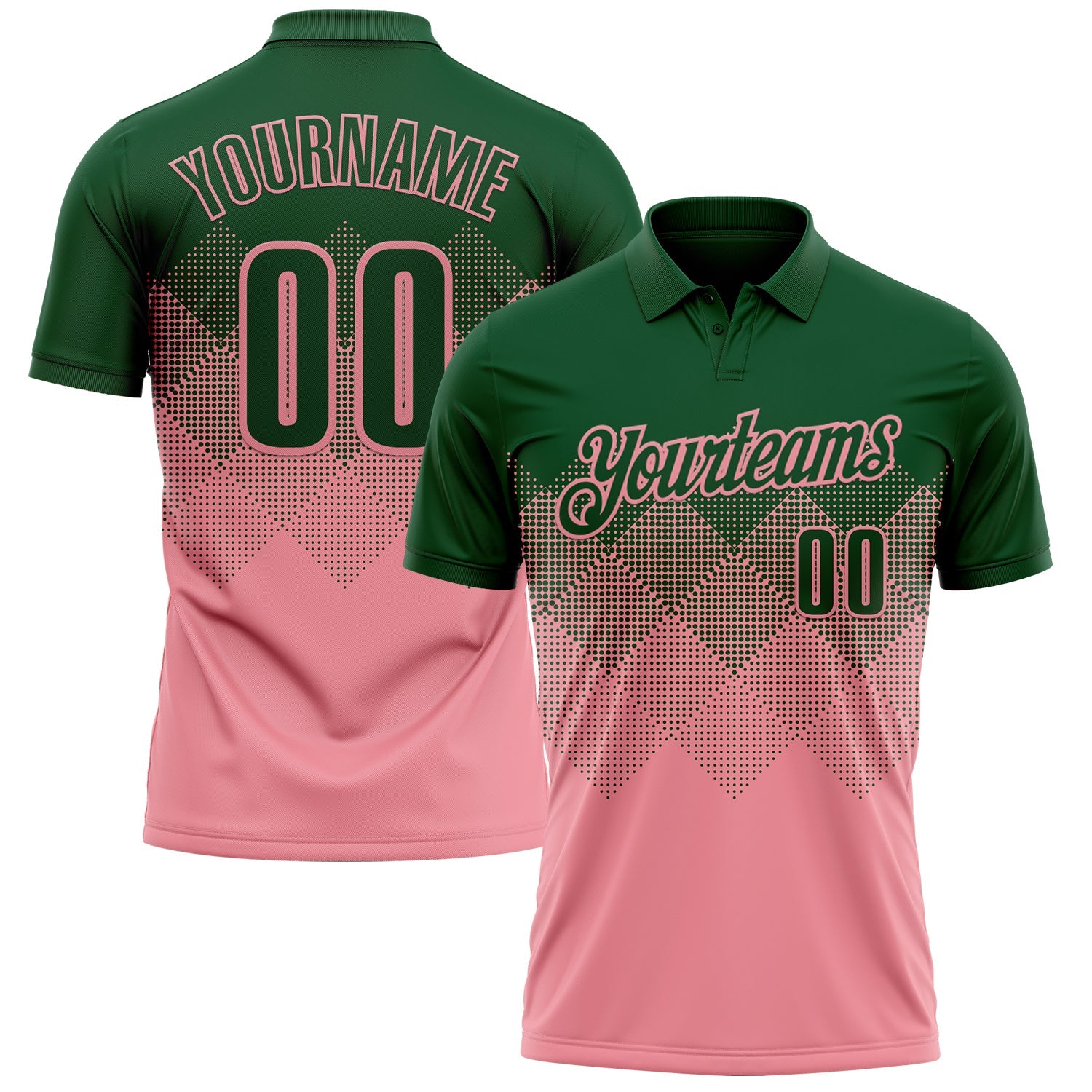 Custom Green Medium Pink 3D Gradient Square Shape Performance Polo Shirt