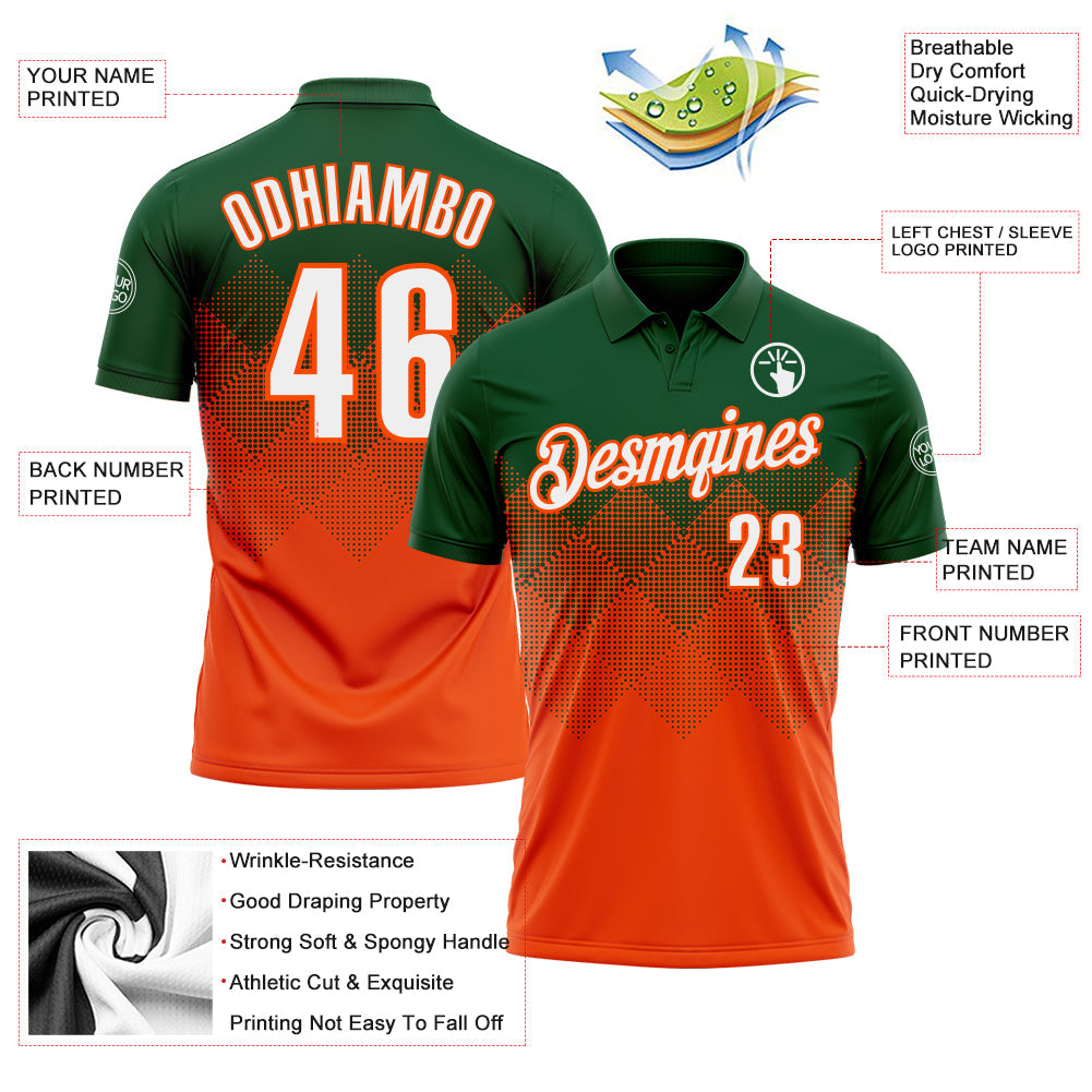 Custom Green White-Orange 3D Gradient Square Shape Performance Polo Shirt
