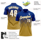 Custom Royal White-Old Gold 3D Gradient Square Shape Performance Polo Shirt