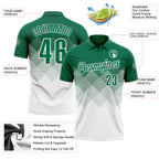 Custom Kelly Green White 3D Gradient Square Shape Performance Polo Shirt