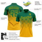 Custom Kelly Green Gold 3D Gradient Square Shape Performance Polo Shirt
