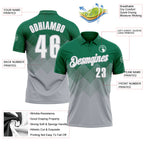 Custom Kelly Green White-Gray 3D Gradient Square Shape Performance Polo Shirt