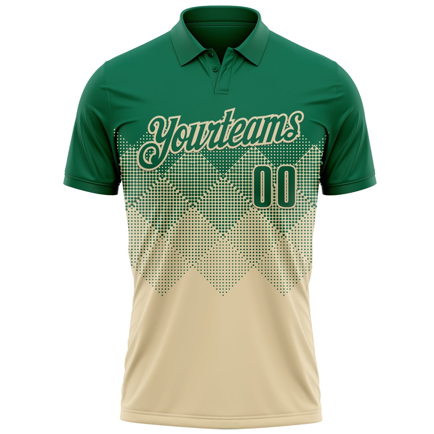 Custom Kelly Green Cream 3D Gradient Square Shape Performance Polo Shirt