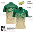Custom Kelly Green Cream 3D Gradient Square Shape Performance Polo Shirt