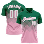 Custom Kelly Green White-Light Pink 3D Gradient Square Shape Performance Polo Shirt