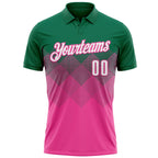Custom Kelly Green White-Pink 3D Gradient Square Shape Performance Polo Shirt