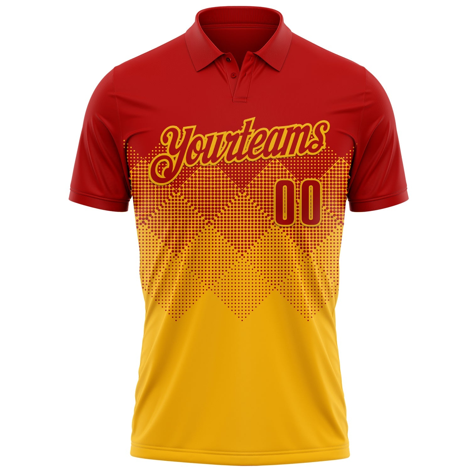 Custom Red Gold 3D Gradient Square Shape Performance Polo Shirt