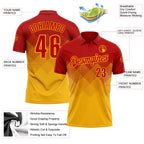 Custom Red Gold 3D Gradient Square Shape Performance Polo Shirt