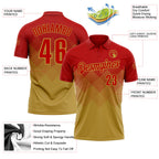 Custom Red Old Gold 3D Gradient Square Shape Performance Polo Shirt