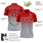 Custom Red Gray 3D Gradient Square Shape Performance Polo Shirt