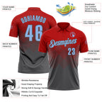 Custom Red Light Blue-Steel Gray 3D Gradient Square Shape Performance Polo Shirt