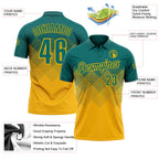 Custom Teal Gold 3D Gradient Square Shape Performance Polo Shirt