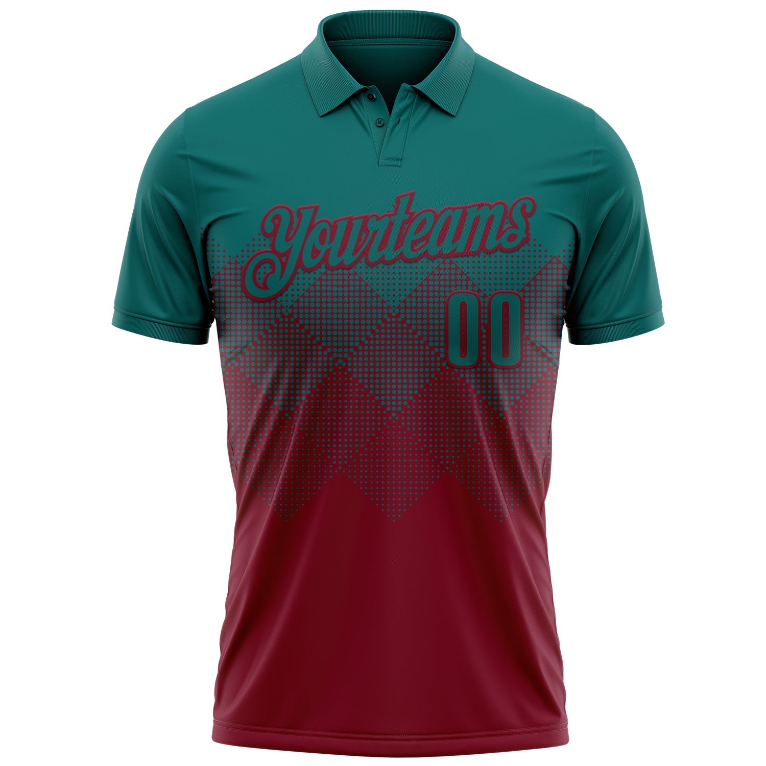 Custom Teal Crimson 3D Gradient Square Shape Performance Polo Shirt