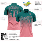 Custom Teal Medium Pink 3D Gradient Square Shape Performance Polo Shirt