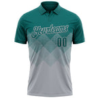 Custom Teal Gray 3D Gradient Square Shape Performance Polo Shirt