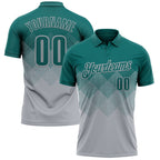 Custom Teal Gray 3D Gradient Square Shape Performance Polo Shirt