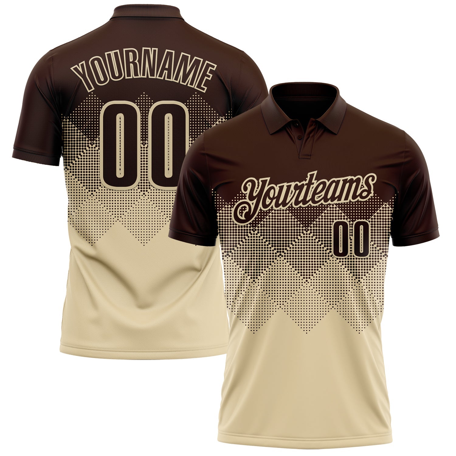Custom Brown Cream 3D Gradient Square Shape Performance Polo Shirt