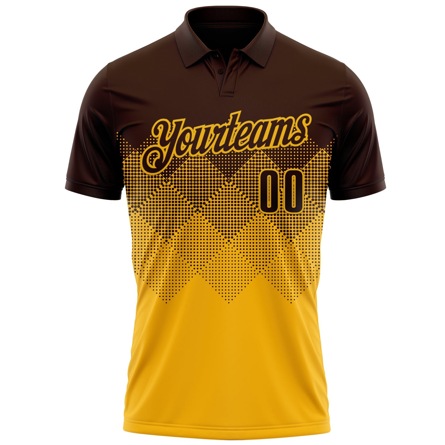 Custom Brown Gold 3D Gradient Square Shape Performance Polo Shirt