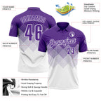 Custom Purple White 3D Gradient Square Shape Performance Polo Shirt