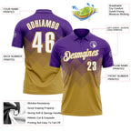 Custom Purple White-Old Gold 3D Gradient Square Shape Performance Polo Shirt