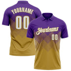 Custom Purple White-Old Gold 3D Gradient Square Shape Performance Polo Shirt