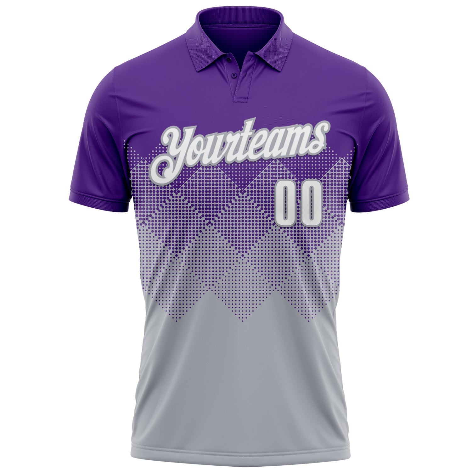 Custom Purple White-Gray 3D Gradient Square Shape Performance Polo Shirt
