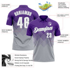 Custom Purple White-Gray 3D Gradient Square Shape Performance Polo Shirt
