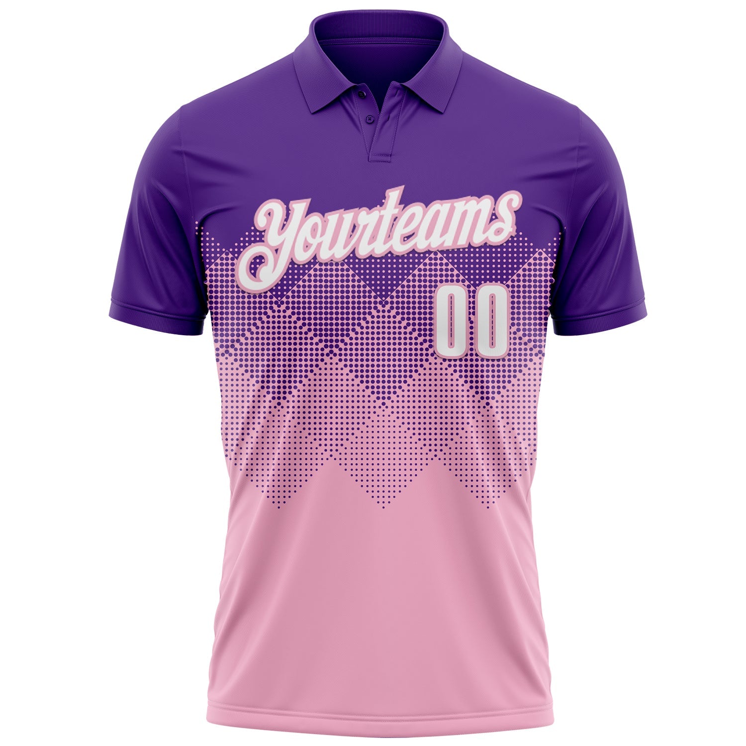 Custom Purple White-Light Pink 3D Gradient Square Shape Performance Polo Shirt