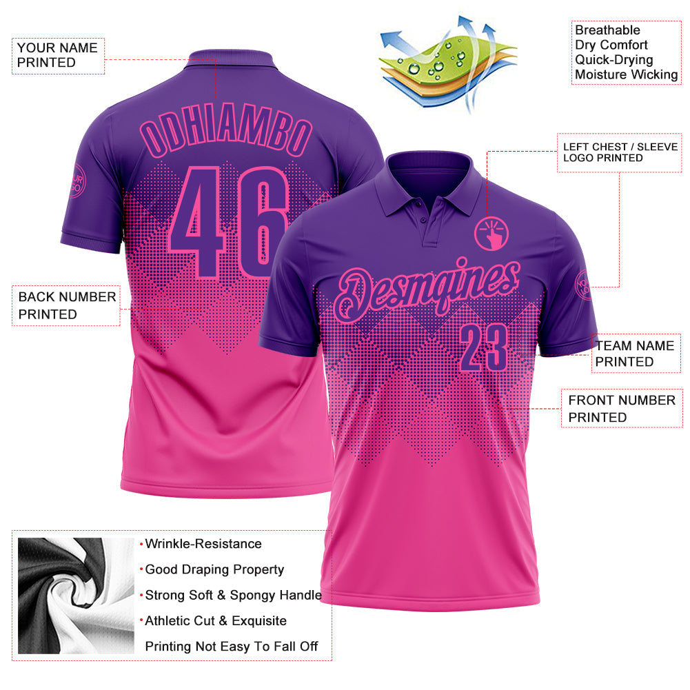 Custom Purple Pink 3D Gradient Square Shape Performance Polo Shirt