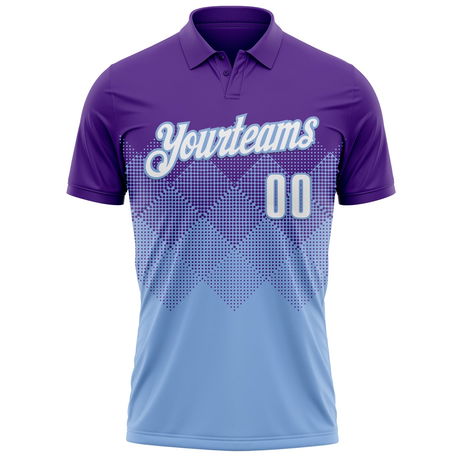 Custom Purple White-Light Blue 3D Gradient Square Shape Performance Polo Shirt