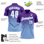 Custom Purple White-Light Blue 3D Gradient Square Shape Performance Polo Shirt