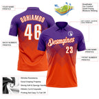 Custom Purple White-Orange 3D Gradient Square Shape Performance Polo Shirt