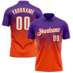 Custom Purple White-Orange 3D Gradient Square Shape Performance Polo Shirt