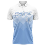 Custom White Light Blue 3D Gradient Square Shape Performance Polo Shirt