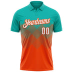 Custom Aqua White-Orange 3D Gradient Square Shape Performance Polo Shirt