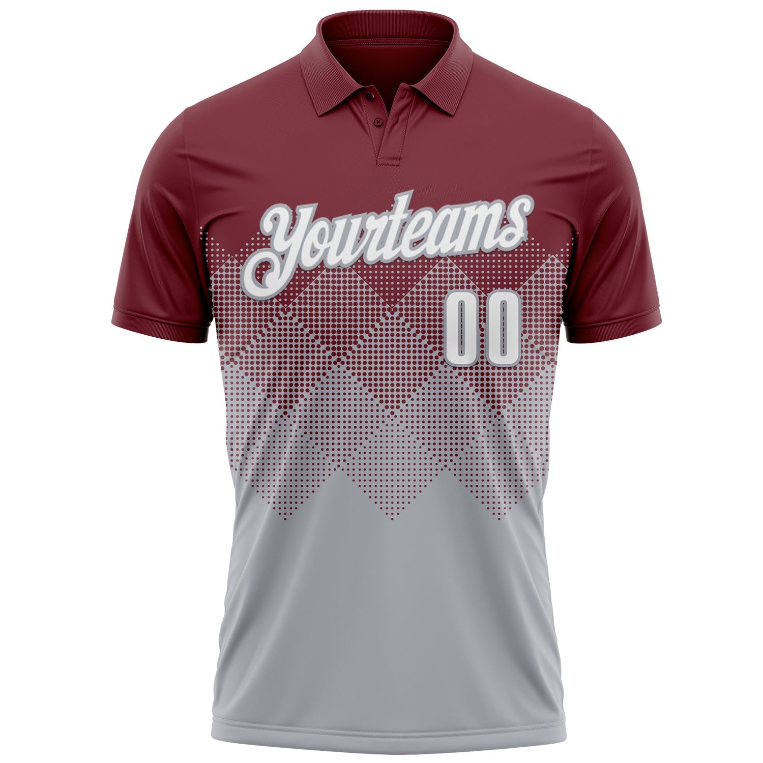Custom Burgundy White-Gray 3D Gradient Square Shape Performance Polo Shirt
