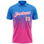 Custom Powder Blue White-Pink 3D Gradient Square Shape Performance Polo Shirt
