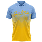 Custom Light Blue Yellow 3D Gradient Square Shape Performance Polo Shirt