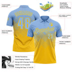 Custom Light Blue Yellow 3D Gradient Square Shape Performance Polo Shirt