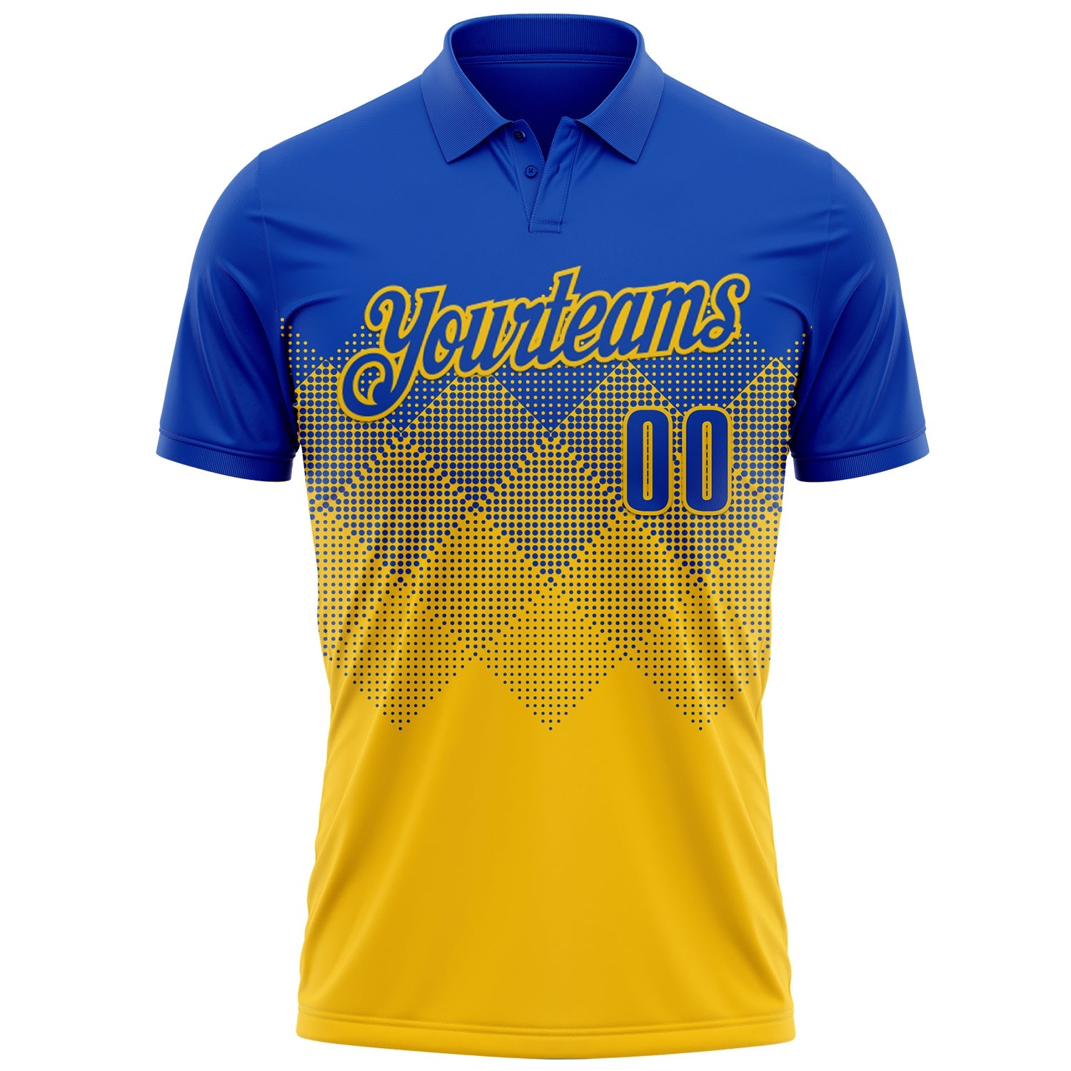 Custom Thunder Blue Yellow 3D Gradient Square Shape Performance Polo Shirt