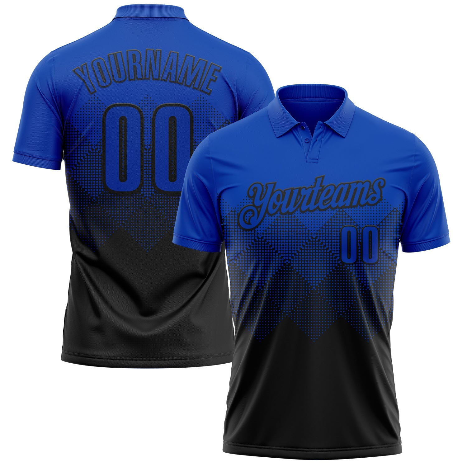 Custom Thunder Blue Black 3D Gradient Square Shape Performance Polo Shirt
