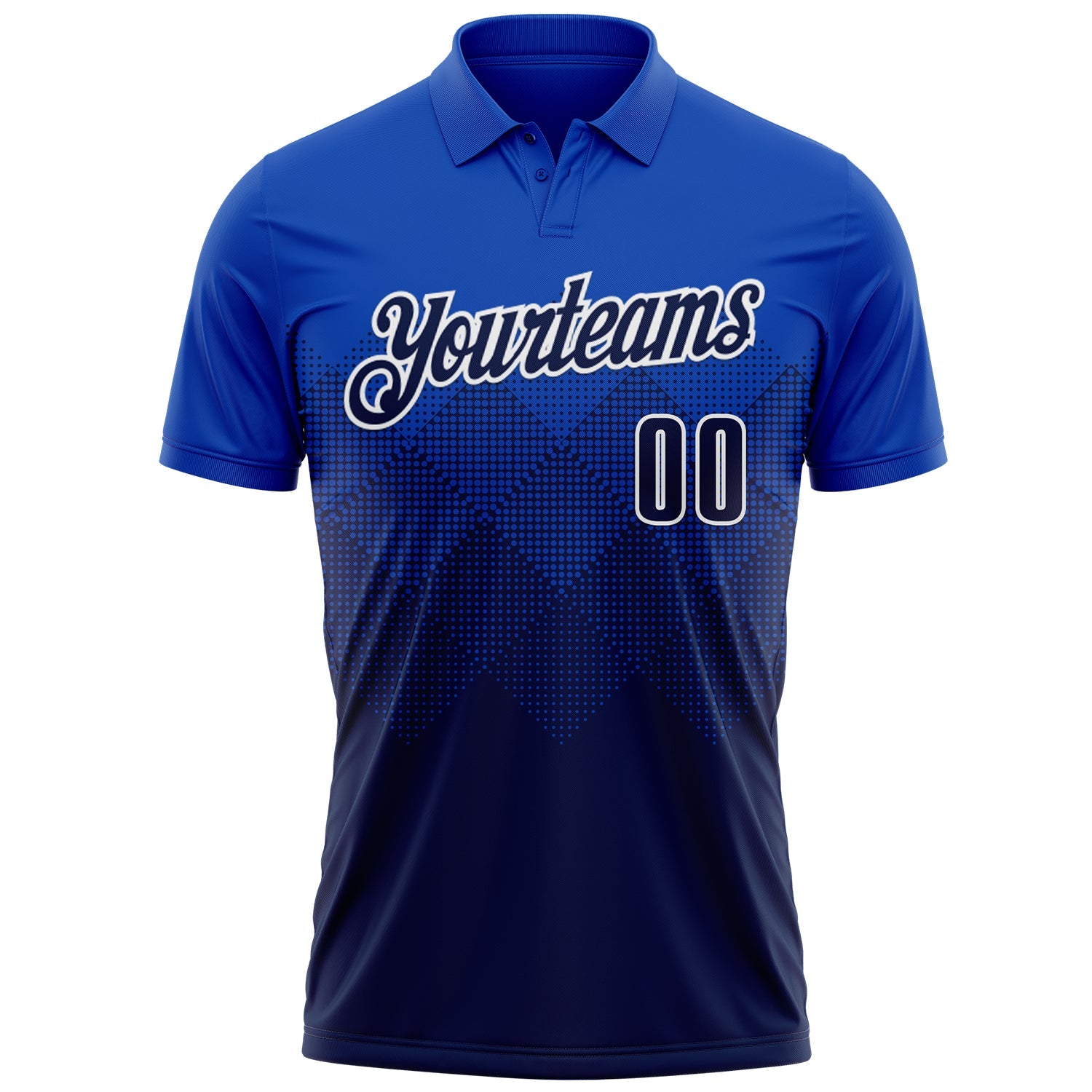 Custom Thunder Blue Navy-White 3D Gradient Square Shape Performance Polo Shirt