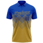 Custom Thunder Blue Old Gold 3D Gradient Square Shape Performance Polo Shirt