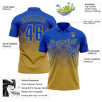 Custom Thunder Blue Old Gold 3D Gradient Square Shape Performance Polo Shirt